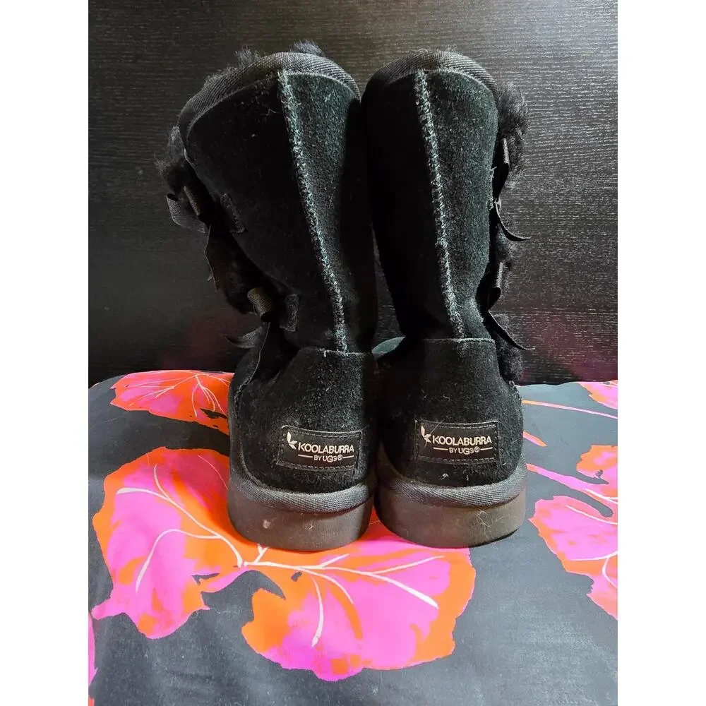 Koolaburra by UGG Victoria Short black suede lined boots with bows size 9‎
